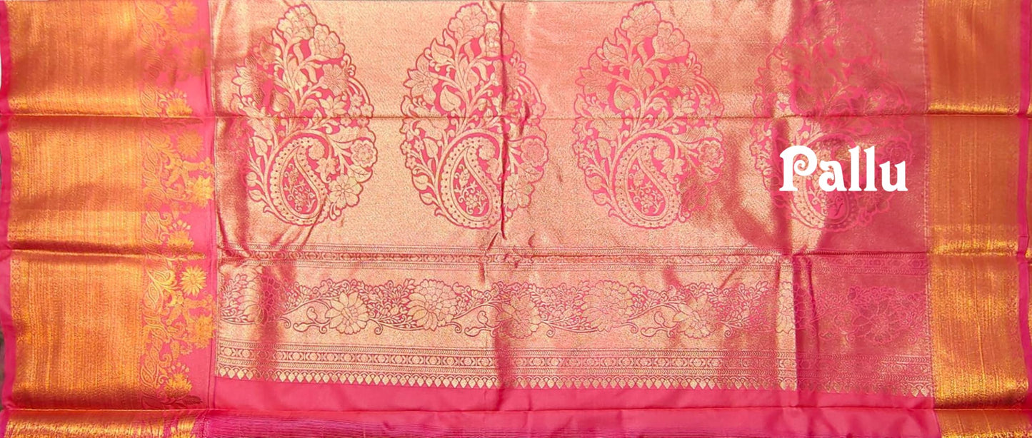 VFCollections Women's Kanchipuram Silk Pure Pattu Sarees – Deer Border with Blouse 1