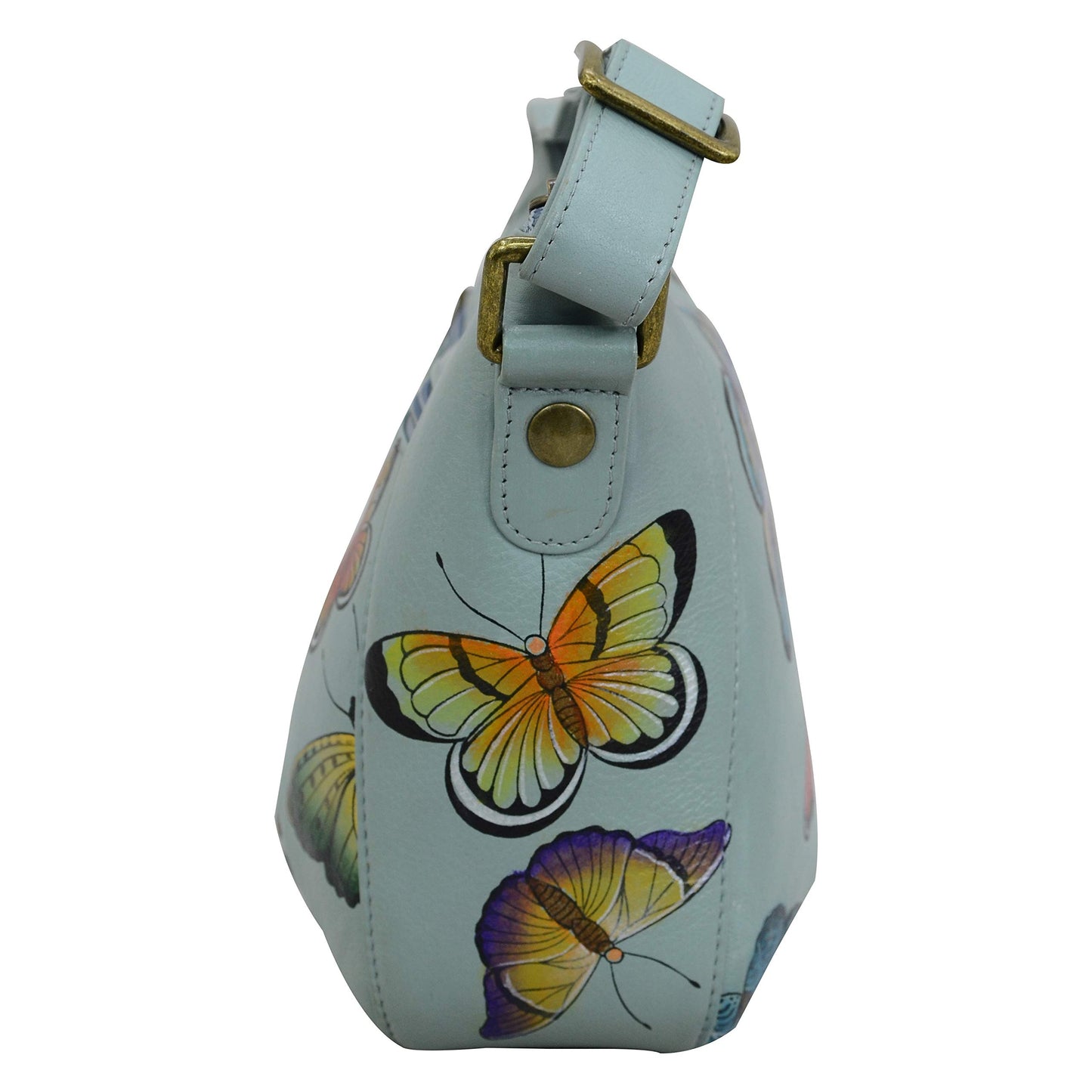 Anuschka Women’s Hand-Painted Genuine Leather Everyday Shoulder Hobo - Butterfly Heaven