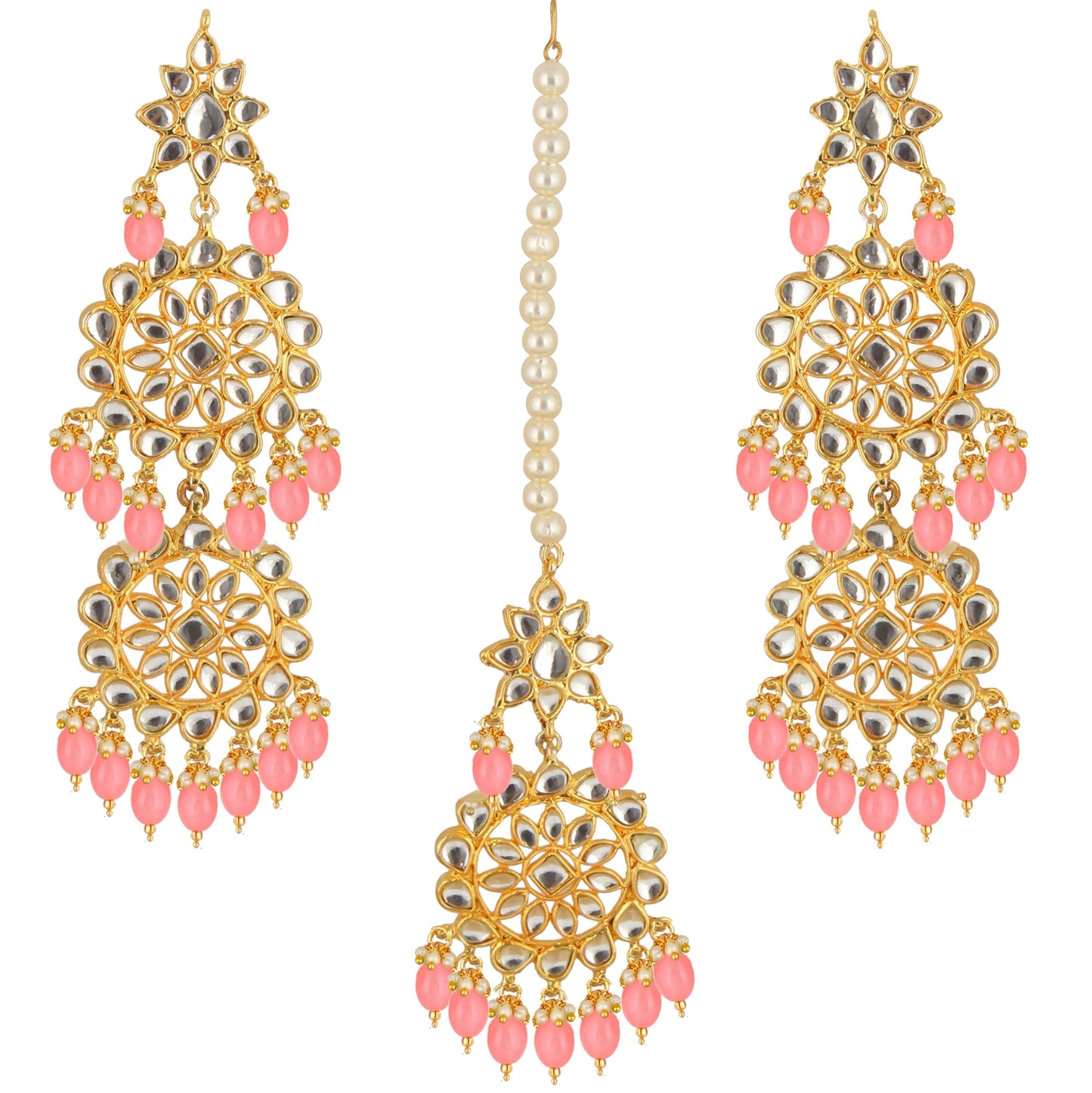 Lucky Jewellery Designer Gold Plating Peach Color Pearl with Kundan Choker Bridal Dulhan Necklace Set For Girls & Women (4200-QSK-580-PH)