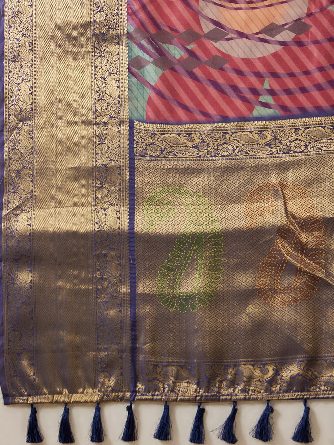 Enthone Womens Banarasi Tusser Soft Silk Digital Print Zari Woven Saree, Multicolour