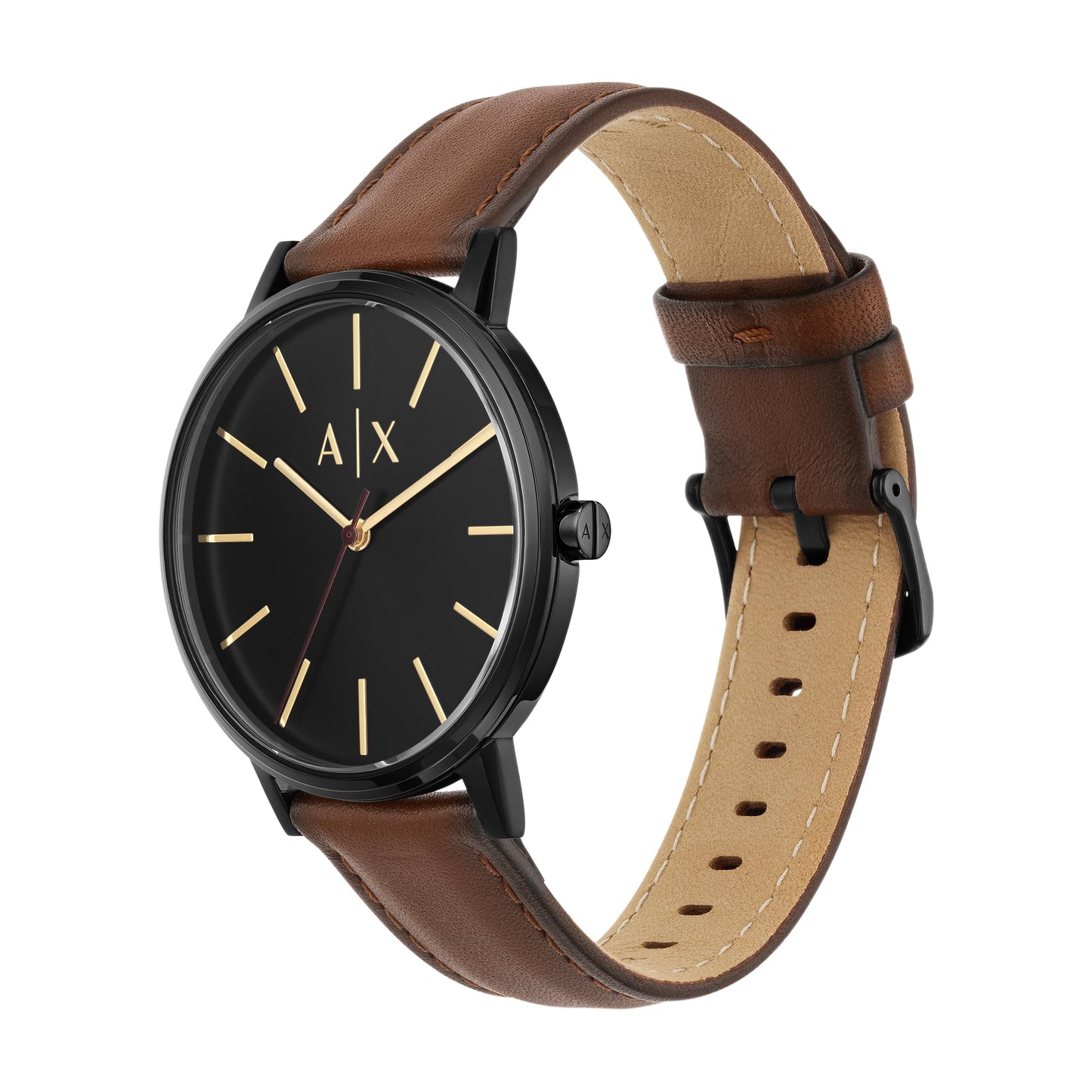 Armani Exchange Cayde Analog Black Dial Men's Watch - AX2706 Genuine Leather, Brown Strap