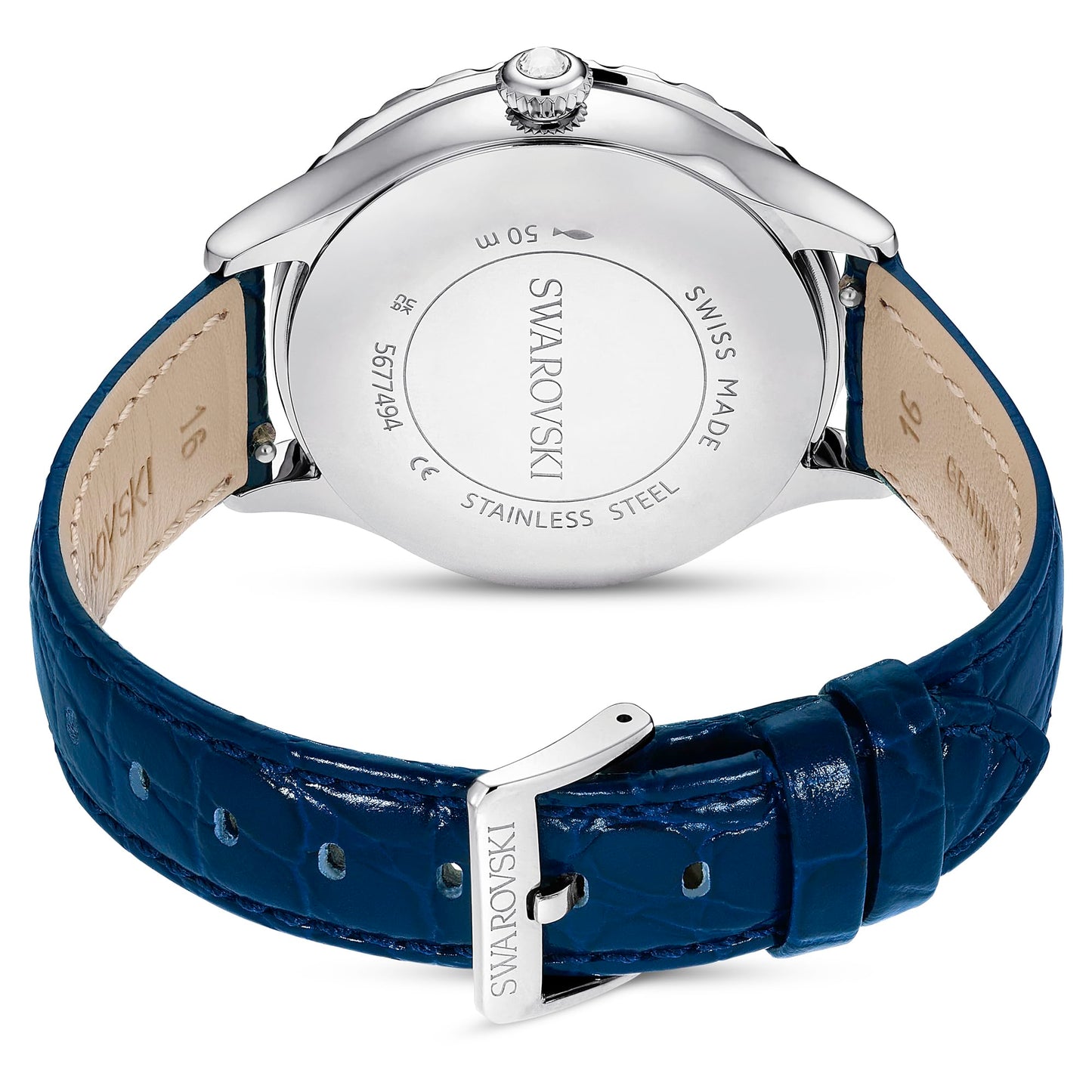 Swarovski Women's Octea Moon Analog Watch - Swiss Made, Blue Leather Strap, Blue Dial and Finish, One Size