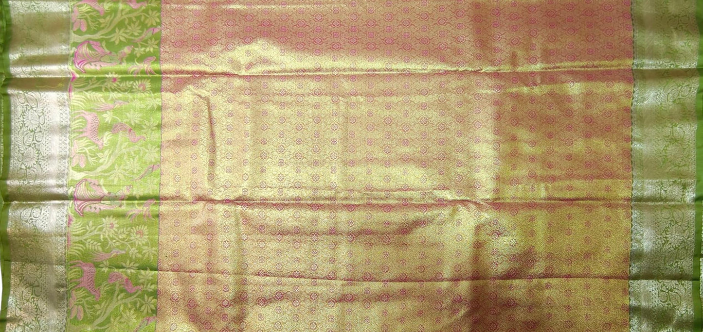 VFCollections Women's Kanchipuram Silk Pure Pattu Sarees – Forest Them Border with Blouse 1
