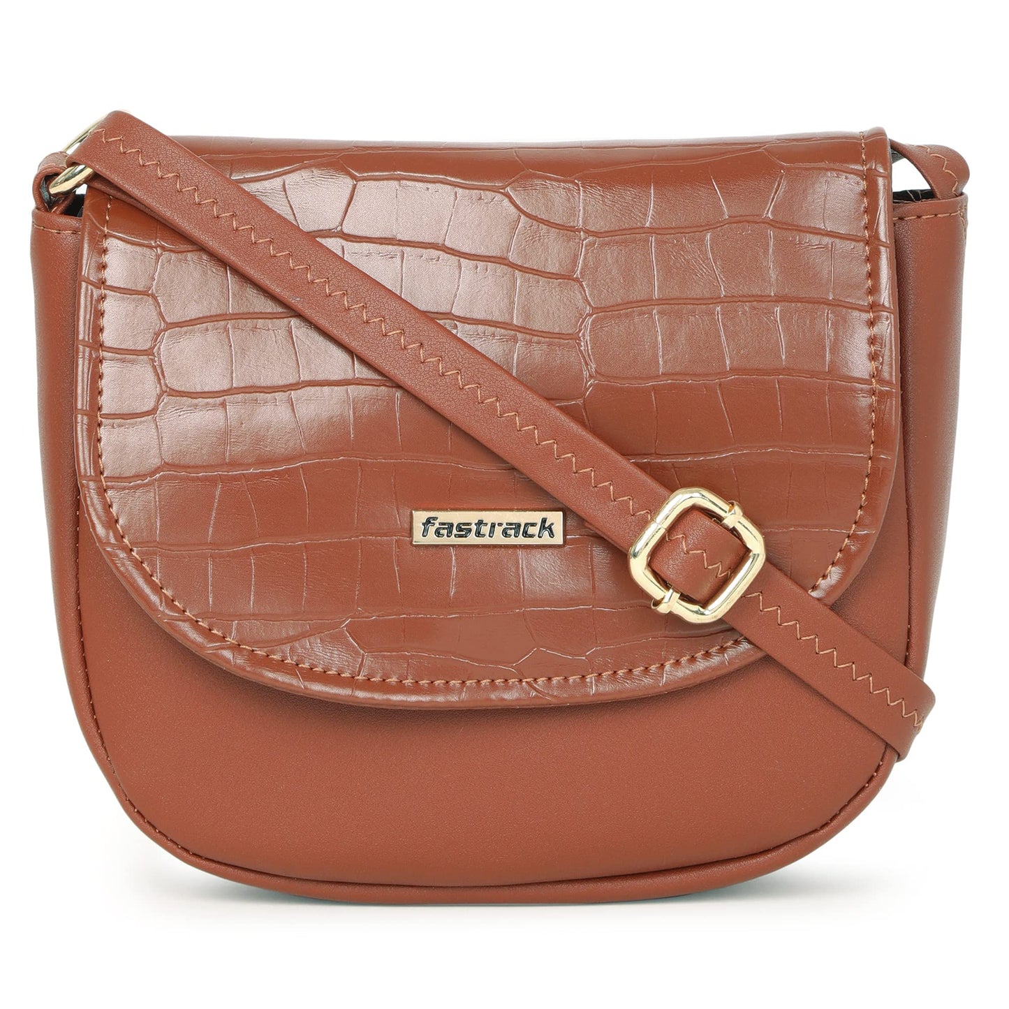 Fastrack Women's Croc-Textured Sling Bag with Adjustable Strap | Flap and Magnetic Button Closure, Inner Zip and Slip Pockets | Stylish Everyday Sling | Sling for Casual Carry