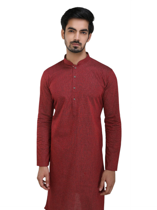 Manyavar Men's Maroon Printed Kurta (L)