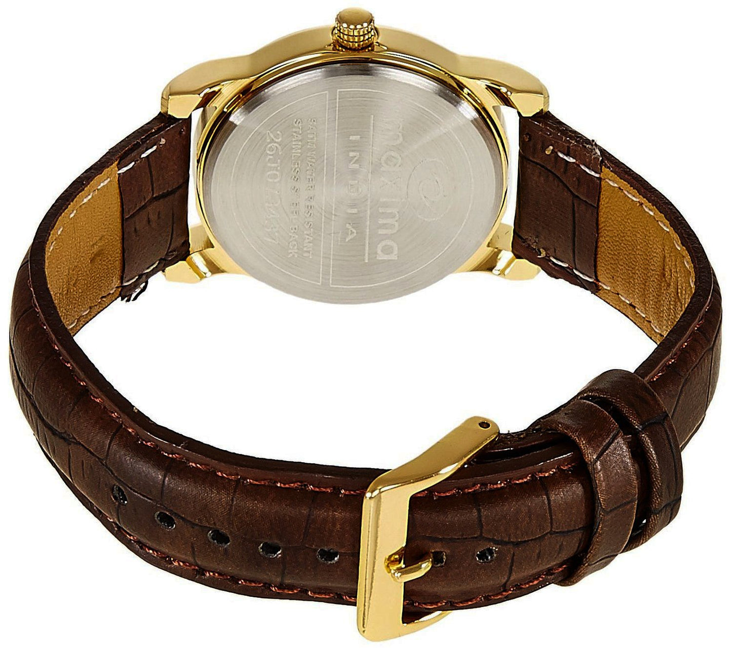 Maxima Leather Formal Gold Analog White Dial Women Watch-24491Lmly, Brown Band