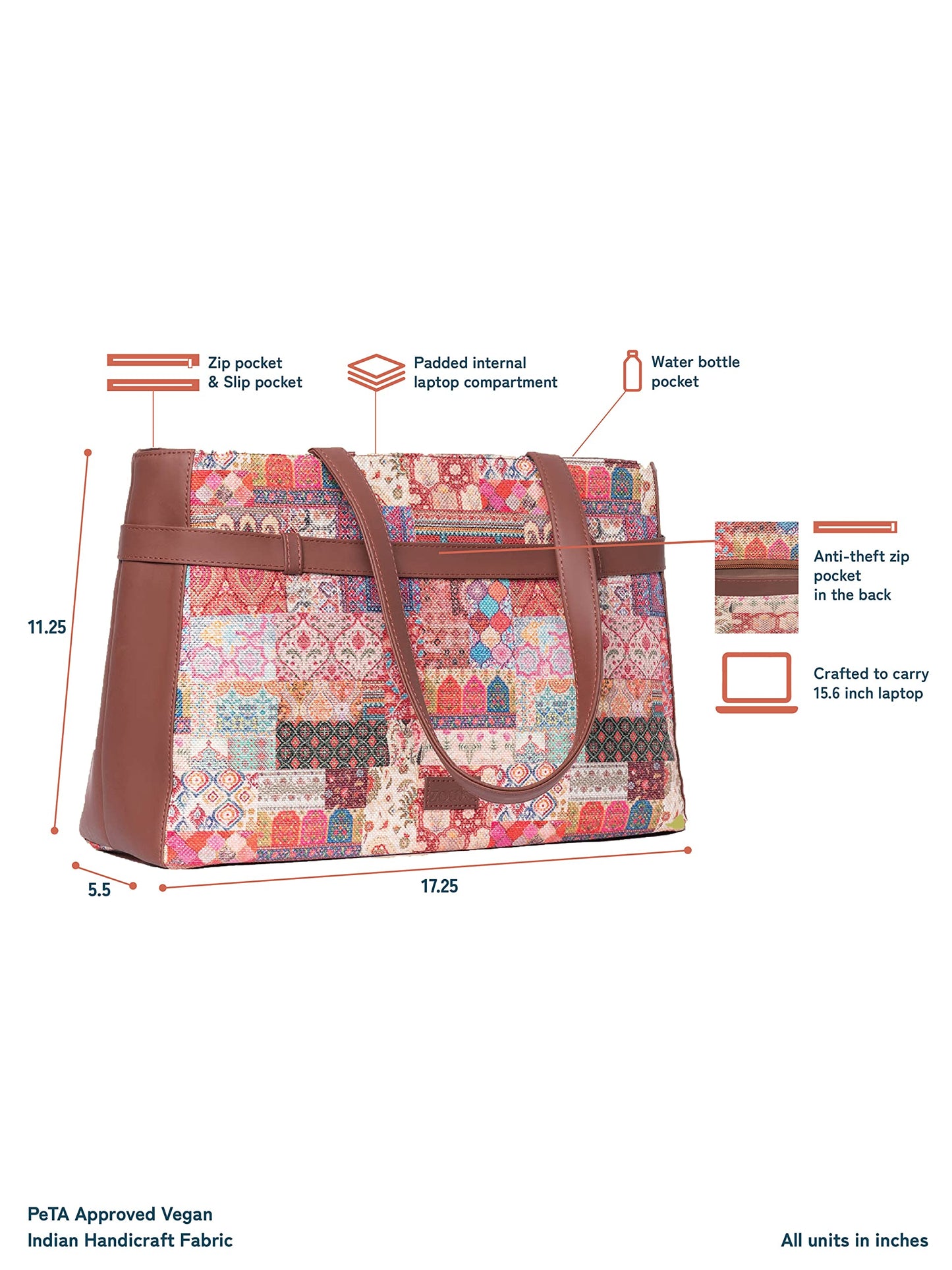 ZOUK Kutch Gamthi Abstract Printed Women's Jute Handcrafted Vegan Leather Multicolor Statement Office Shoulder Bag