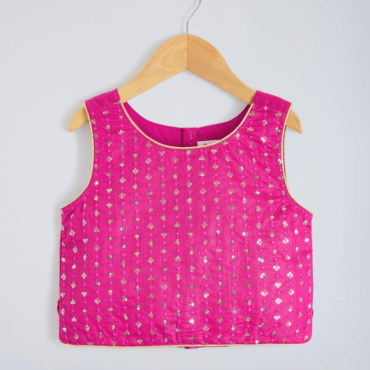 Hopscotch Girls Sleeveless Pink 2-Pc Sequin Lace Trim Lehenga Choli Set For Ages (9-10 Years)