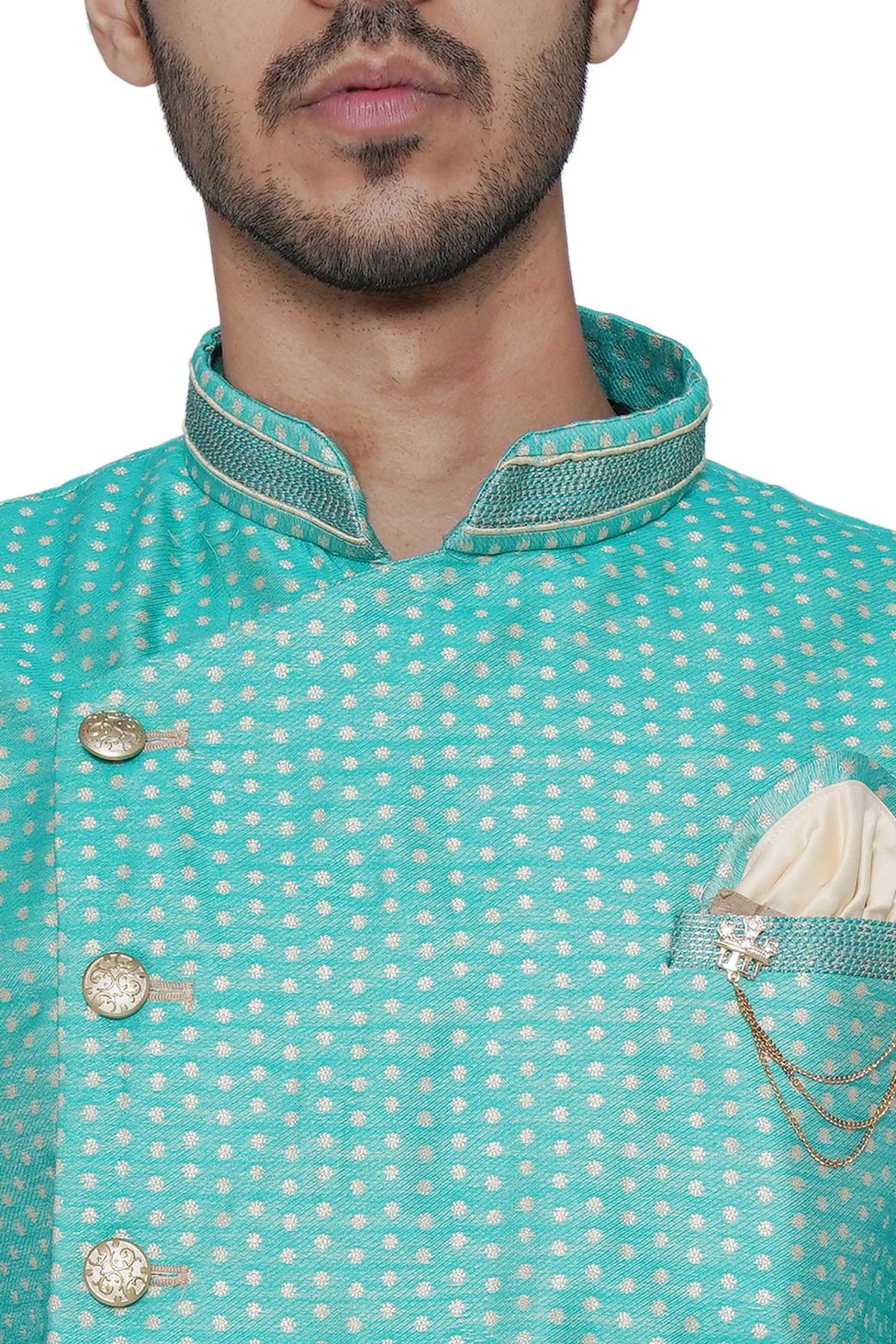 Manyavar Men's Silk and Polyster Blend Other semi Indo Patiala Set (SMID0001_firoze Green_S)