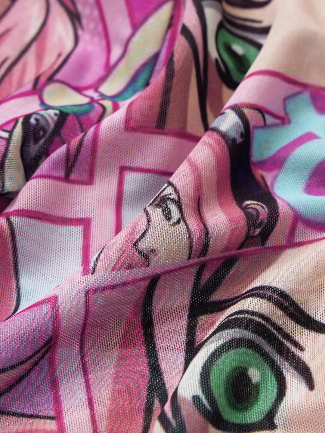 The Souled Store Mesh Shirt : Sakura Comic Panels Women and Girls Long Sleeve Collared Neck Button Down Pink Anime All Over Printed Rayon Boyfriend Shirts