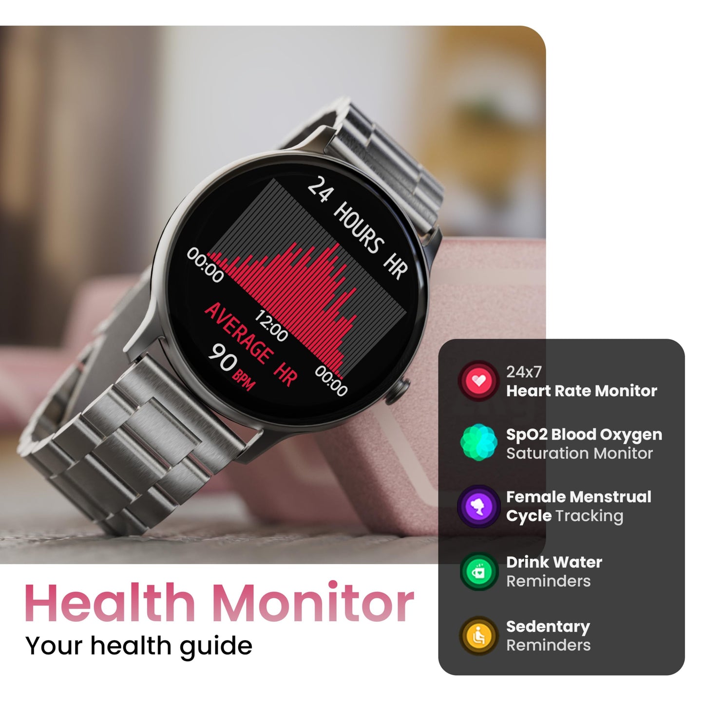 GOBOULT Newly Launched Dire Smartwatch 1.38'' 2.5D Curved HD Display, BT Calling, 500 Nits Brightness, IP67, 250+ Watchfaces, 120+ Sports Modes, AI Voice Assistant, SpO2 Monitoring (Chrome)