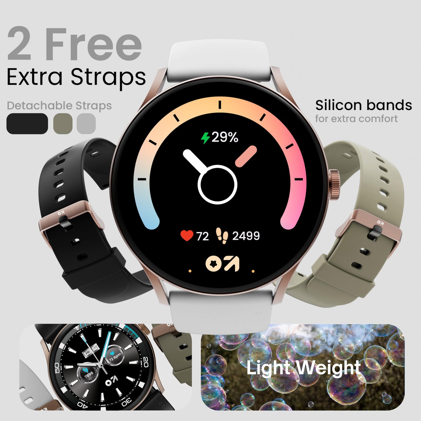 GOBOULT Newly Launched Rover Pro Smartwatch 1.43'' AMOLED, BT Calling 5.2, 1000 Nits Brightness, IP68, 150+ Watchfaces, 120+ Sports Modes, AI Voice Assistant, SpO2 Monitoring (Elite, Free Straps)