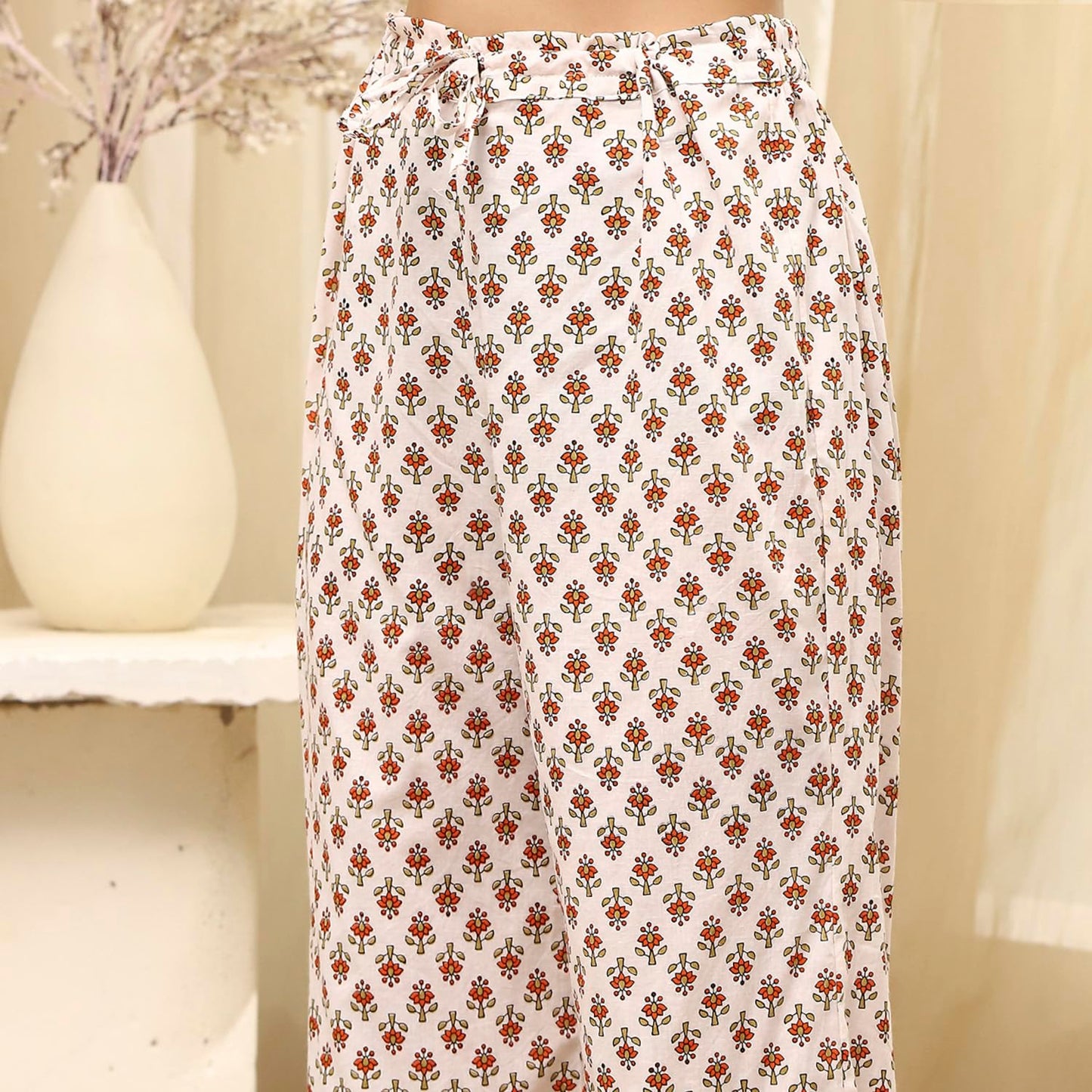 BIBA Women Brown Cotton Screen Print Unstitched Suit Set_FREE SIZE