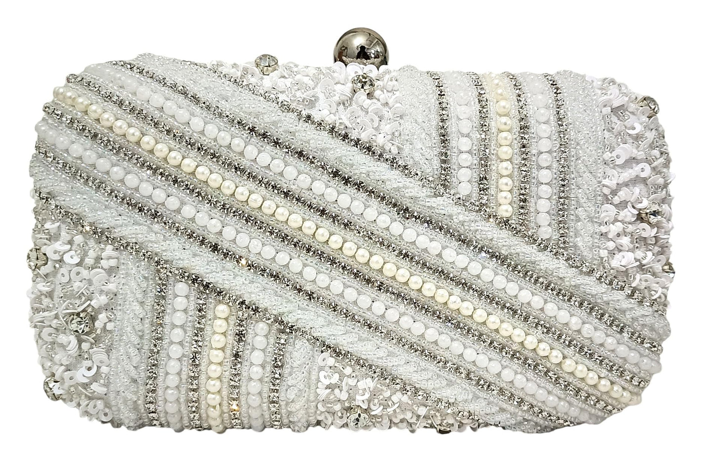 DUCHESS White Pearl Embellished Clutch for Women | Sequin & Beaded Party Purse | Elegant Wedding Handbag for Girls | Stylish Bridal Accessory | Designer Evening Bag for Festive Occasions