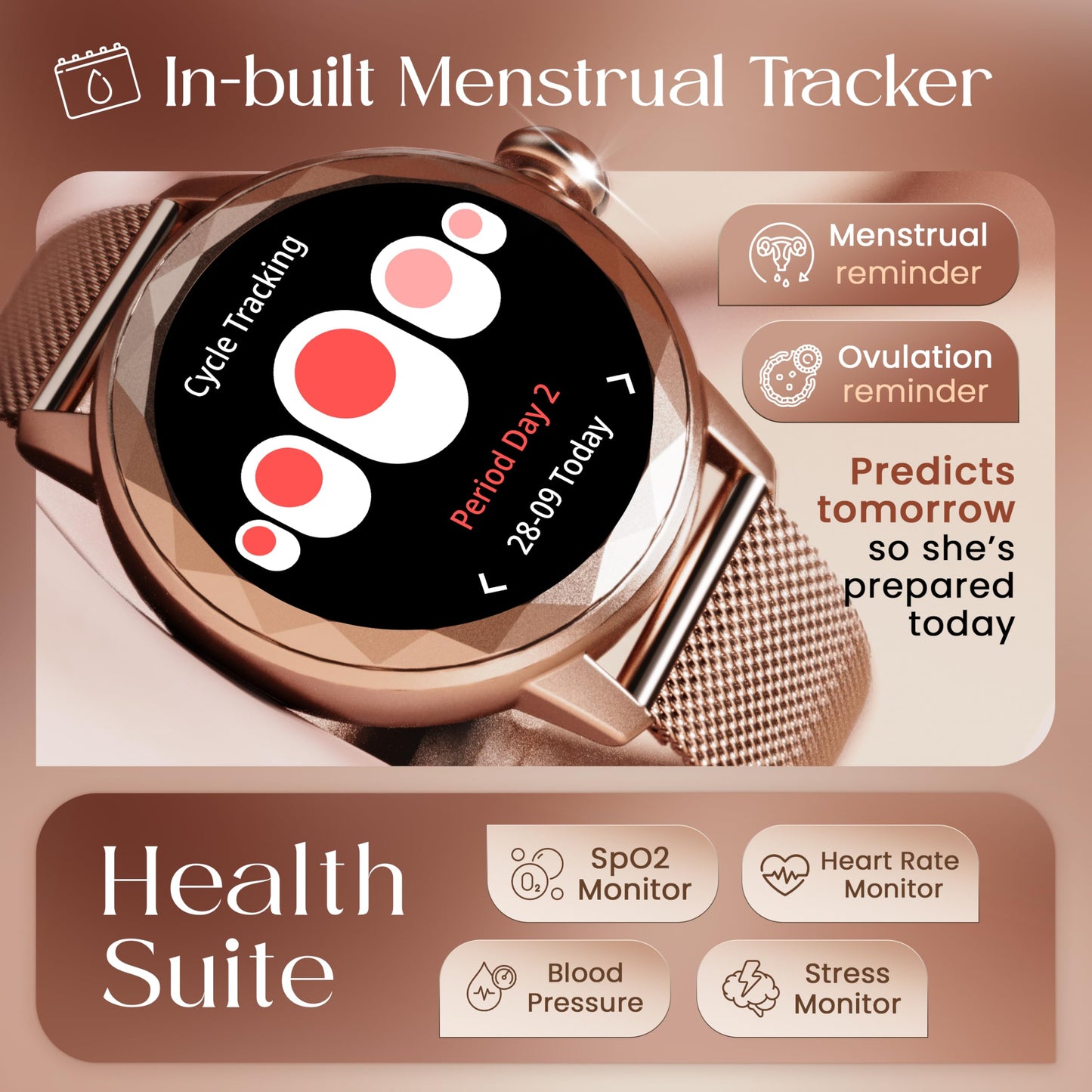 GOBOULT Newly Launched Alora Smart Watch 1.19'' AMOLED Display, BT Calling, Rotating Bezel, 150+Watchfaces, 800 Nits Brightness, AI Voice Assistant, SpO2 Monitoring, 120+ Sports Mode (Rose Gold)