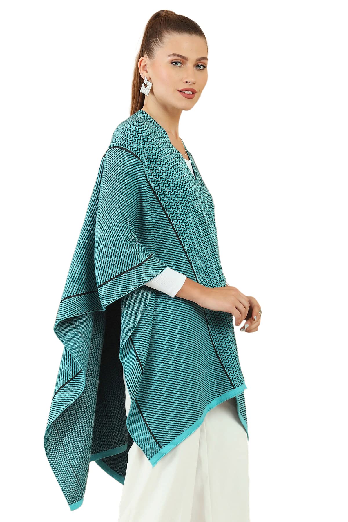 Soch Turquoise Blue Viscose Shrug with Woven Designs