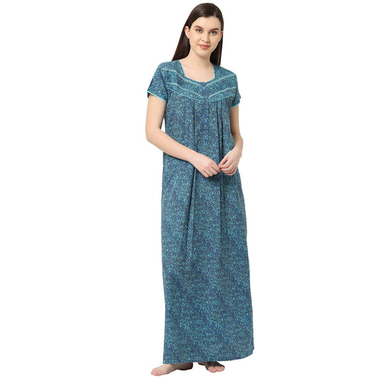 Sweet Dreams Women's Cotton Maxi Casual Regular Nightgown (FF-310915 Blue L)