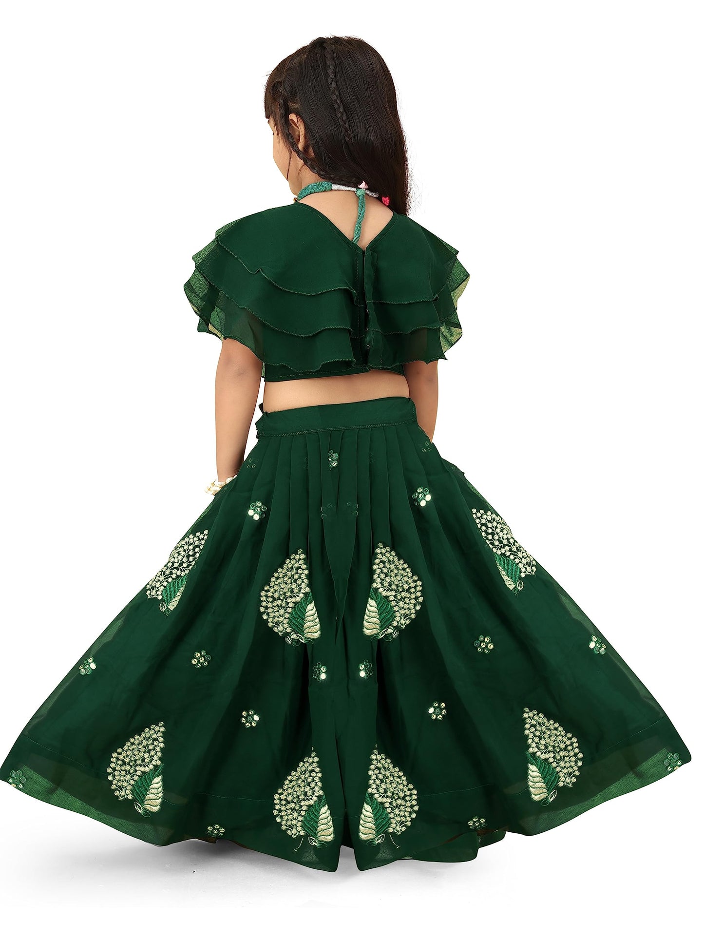 Tejam Kid's Girls Georgette Traditional Kids Lehenga Choli for Celebrations Colorful Ethnic Kids Lehenga Choli Set (6-7 Years, Green)