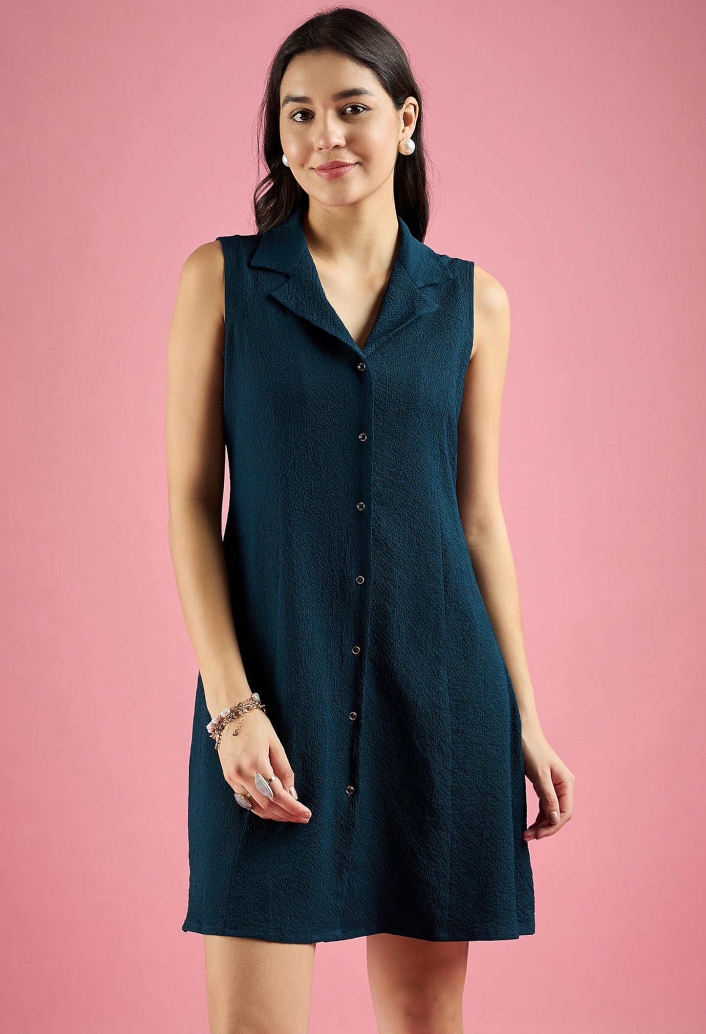 ALL YOURS Women’s Blue Sleeveless A-Line Shirt Dress |ALLDR2615_JDN_XS