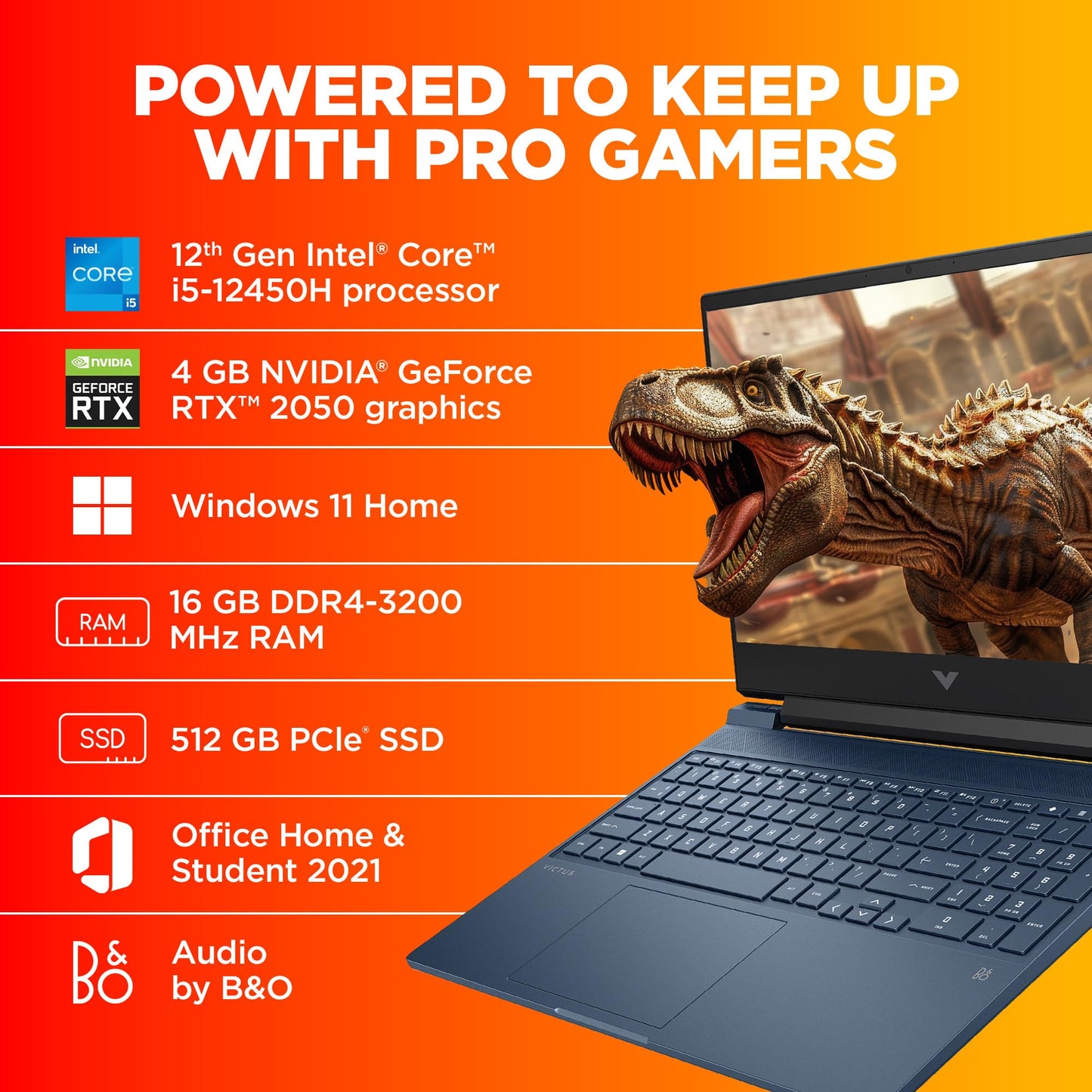 HP Victus, 12th Gen Intel Core i5-12450H, NVIDIA RTX 2050 Gaming Laptop (16GB DDR4, 512GB SSD), 144Hz, IPS, 15.6"/39.6cm, FHD, Win 11, Office 21, Blue, 2.3kg, Enhanced Cooling, fa1227TX/fa1314TX