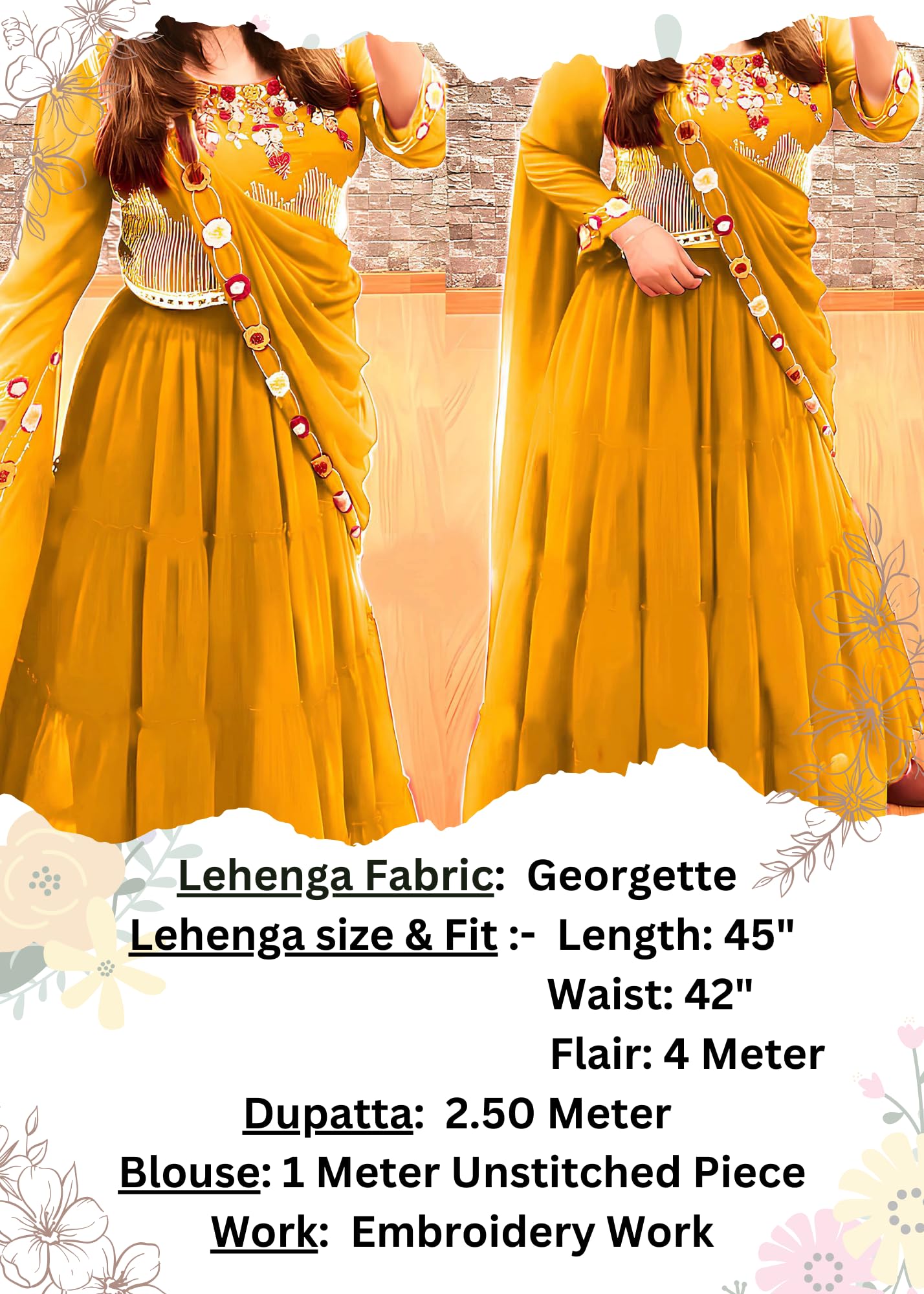SHYAMLATA Women's Georgette Semi-stitched Lehenga Choli Set (yellow)