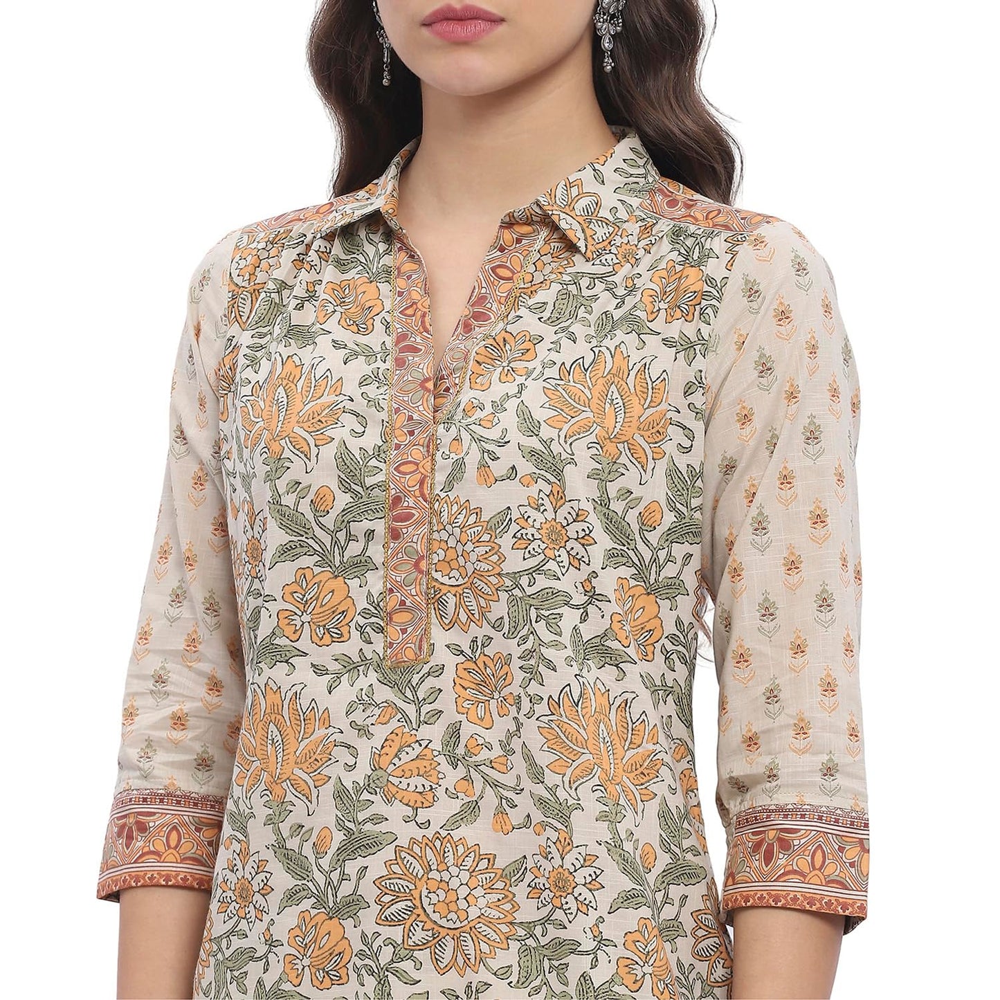 BIBA Women's Honey Beige Cotton Printed Shirt_42