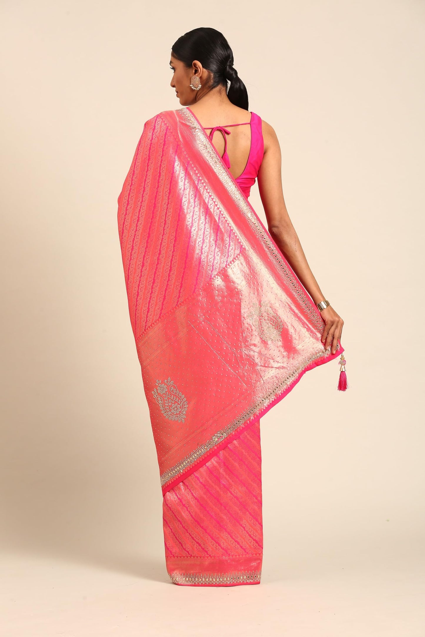 MOHEY Women's Art Silk Embroidered|Mirror|Stone|Zari Weave Saree