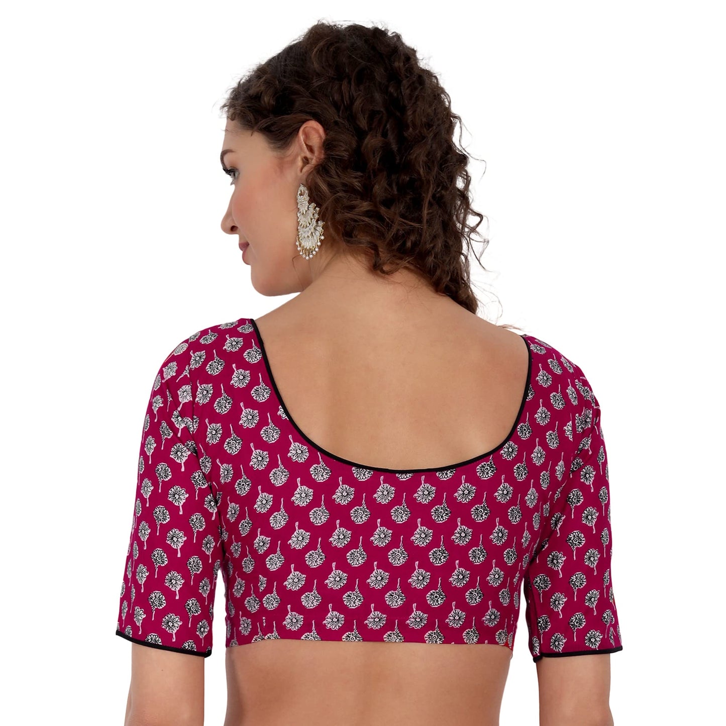 JISB Women's Printed Cotton Half Sleeve Saree Blouse (36, Red)