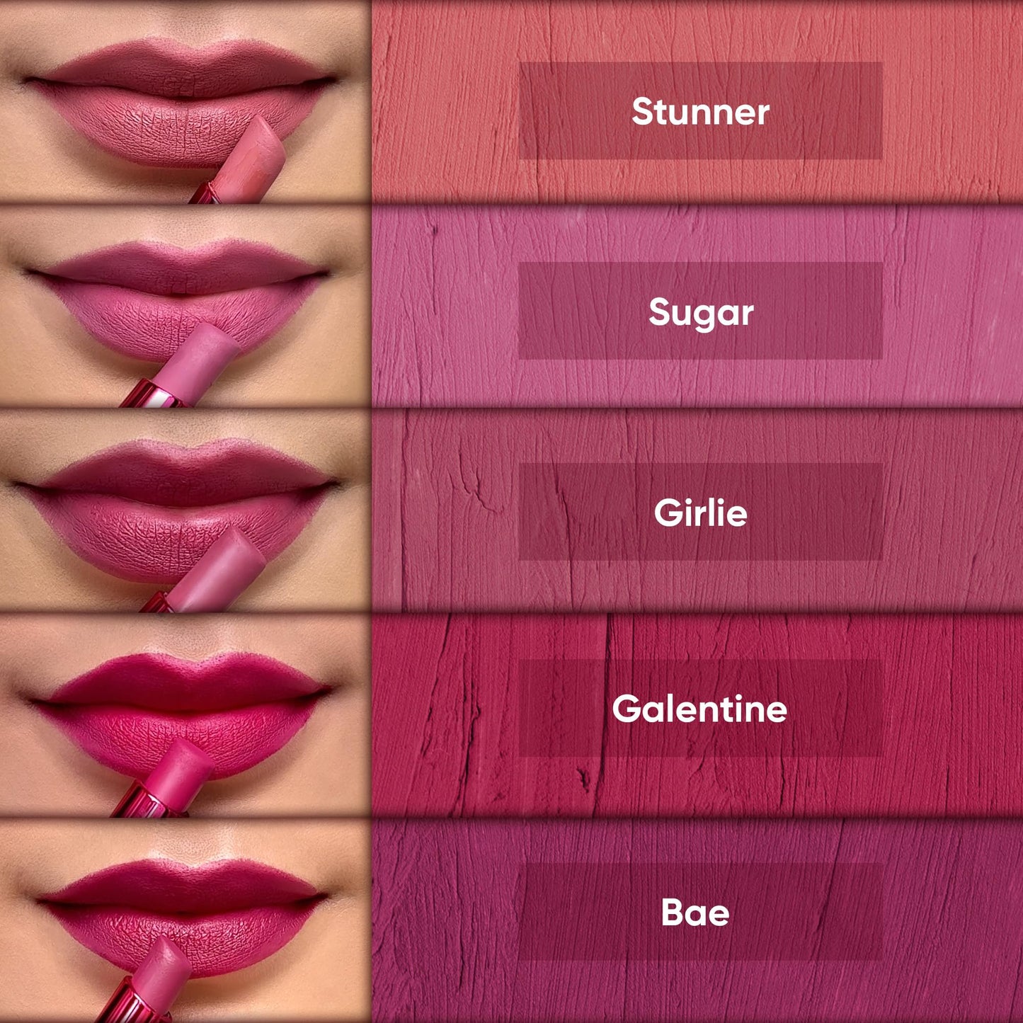 Parul Garg Beauty Bestie – No-Transfer Lipsticks | Bold Matte & Long-Lasting | Hydrating with Hyaluronic Acid, Vitamin E & SPF 15 | Vegan, Cruelty-Free (Forever Pink Favourites, Pack of 5)