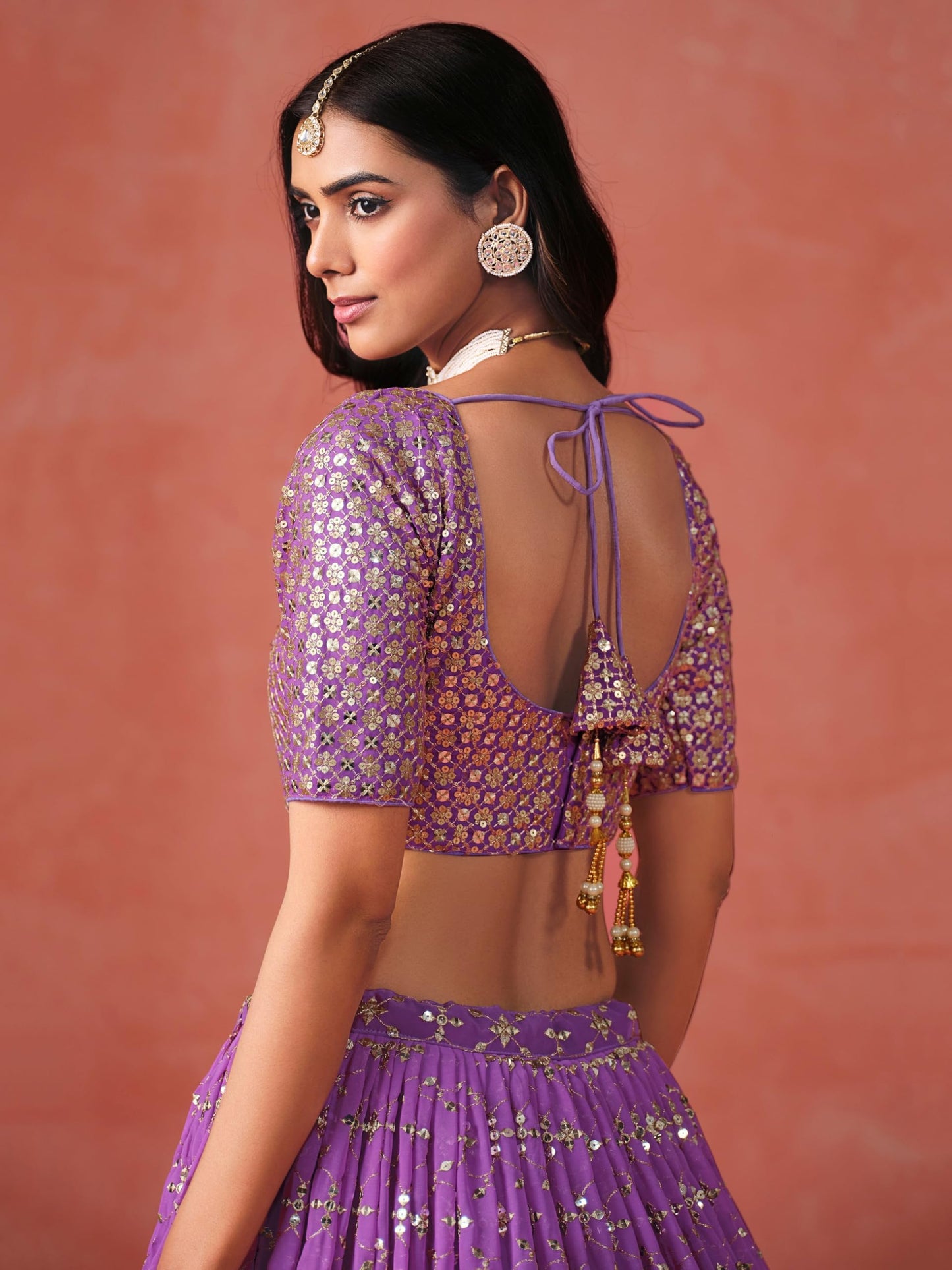 Zeel Clothing Women's Sequins Zari Embroidered Georgette Lehenga Choli With Dupatta (7086-Women-Lehenga-Choli-Latest, Free size) (Purple)