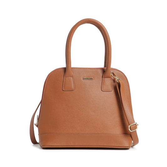 Fastrack Structured Satchel Bag for Women | Classic Bag for Girls, Ladies, Women | Spacious Bag for College, Work Made of Faux Leather (Tan)