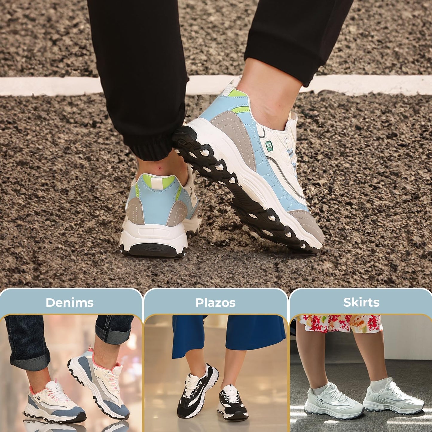 YOHO Chonks Women’s Sporty Comfortable Chunky Sneakers | Light Blue - UK 8