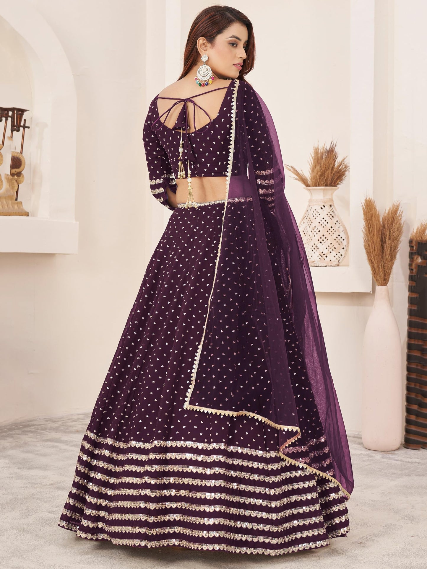 Zeel Clothing Women Sequins Zari Embroidered Georgette Semi-stitched Lehenga Choli With Dupatta (5074-Purple-Wedding-Lehenga-Choli-Latest; Free Size)