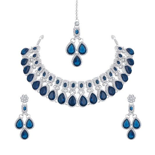 Atasi International Kundan Polki and Crystals Traditional Necklace with Earrings and Maang Tikka for Women - Jewellery Set for Party, Wedding, Engagement