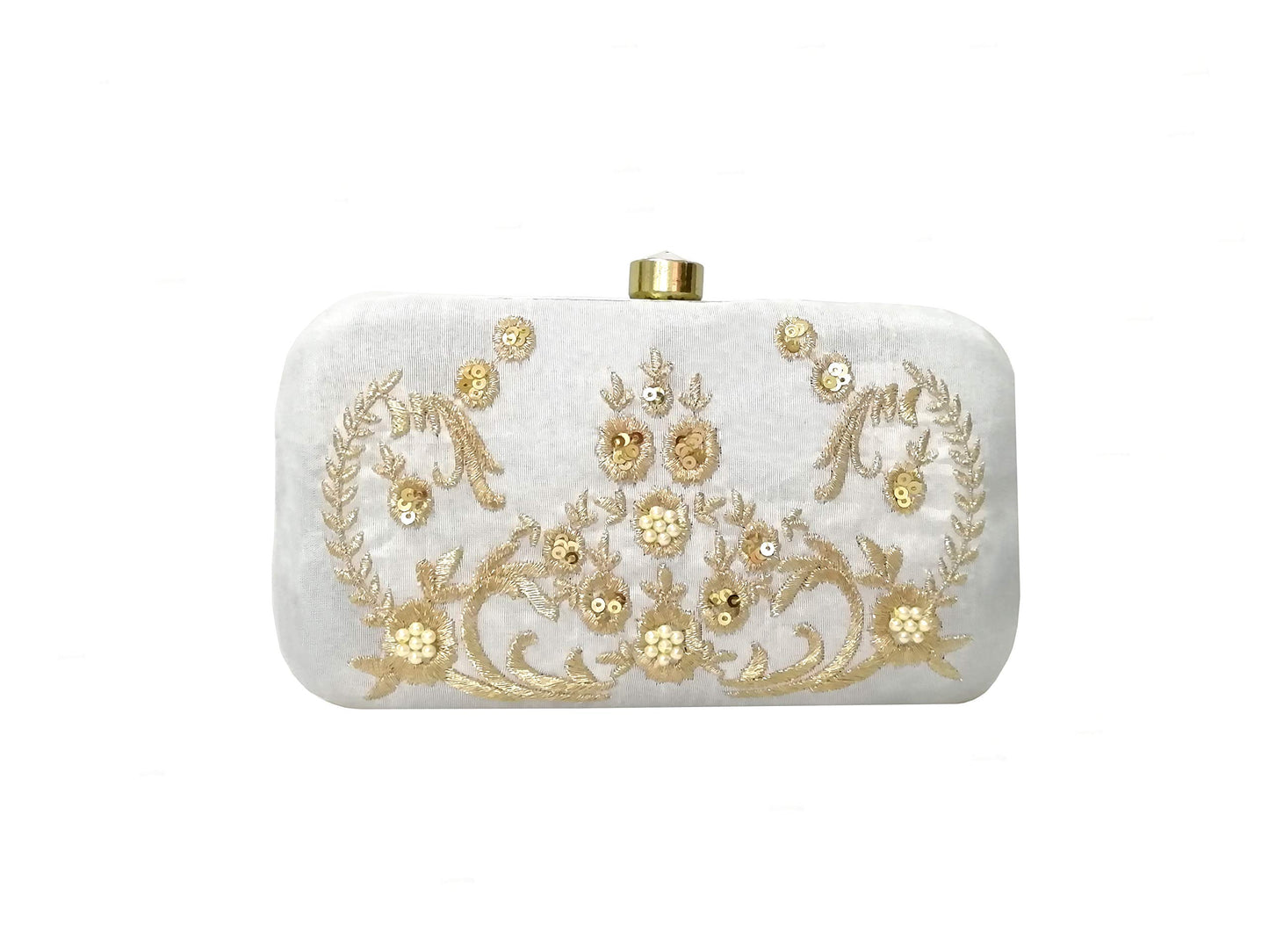 DUCHESS Women's & Girl's White Designer Box Clutch With Beautiful Pearl Handle