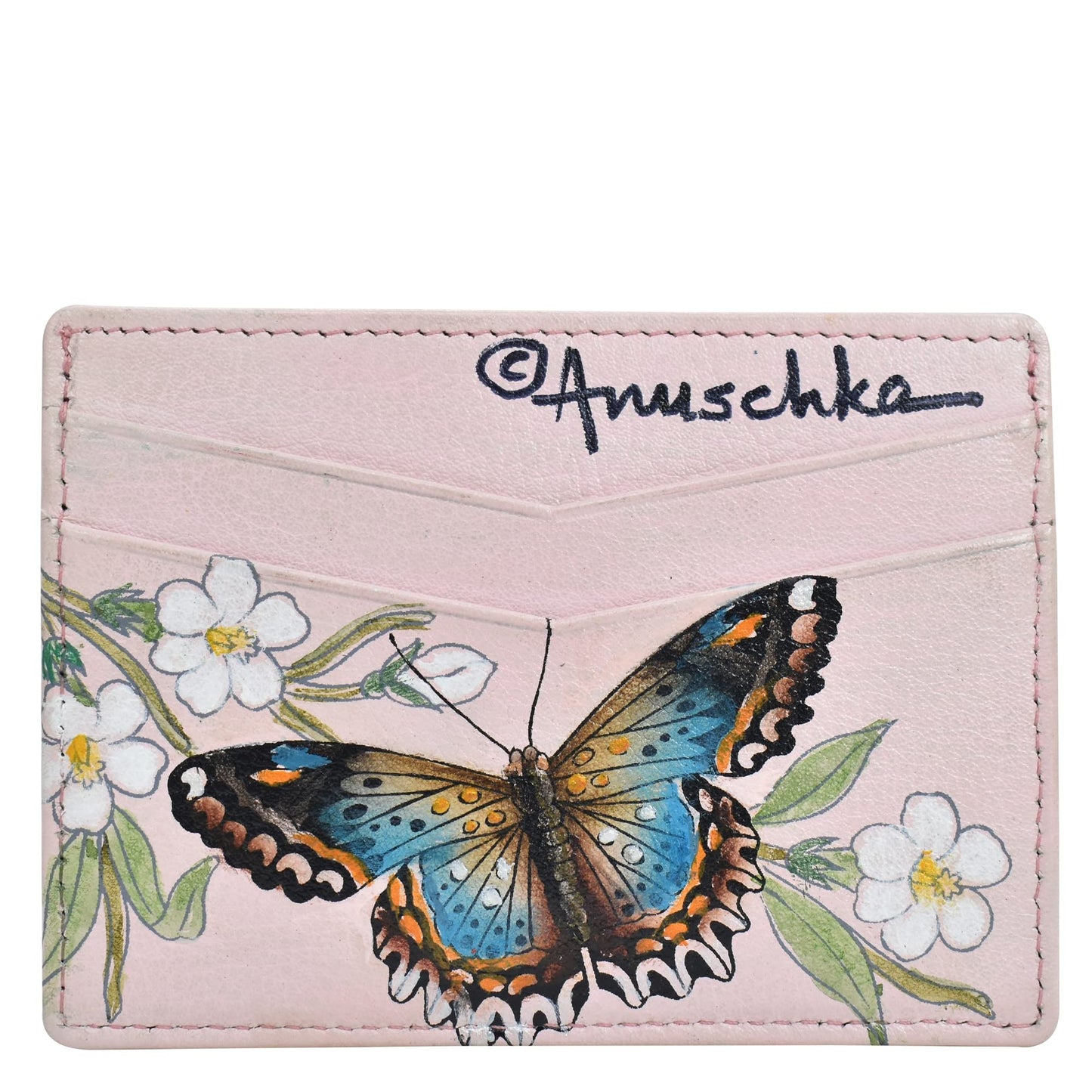 Anuschka Women’s Hand-Painted Genuine Leather Credit Card Case - Butterfly Melody