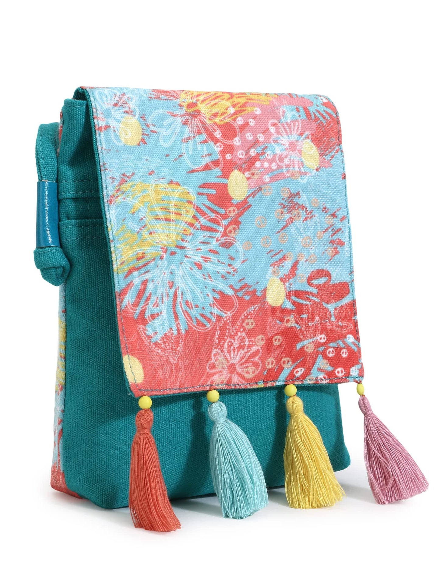 Anekaant Rangoli Turquoise & Multi Polycotton Floral Digital Printed Sling Bag