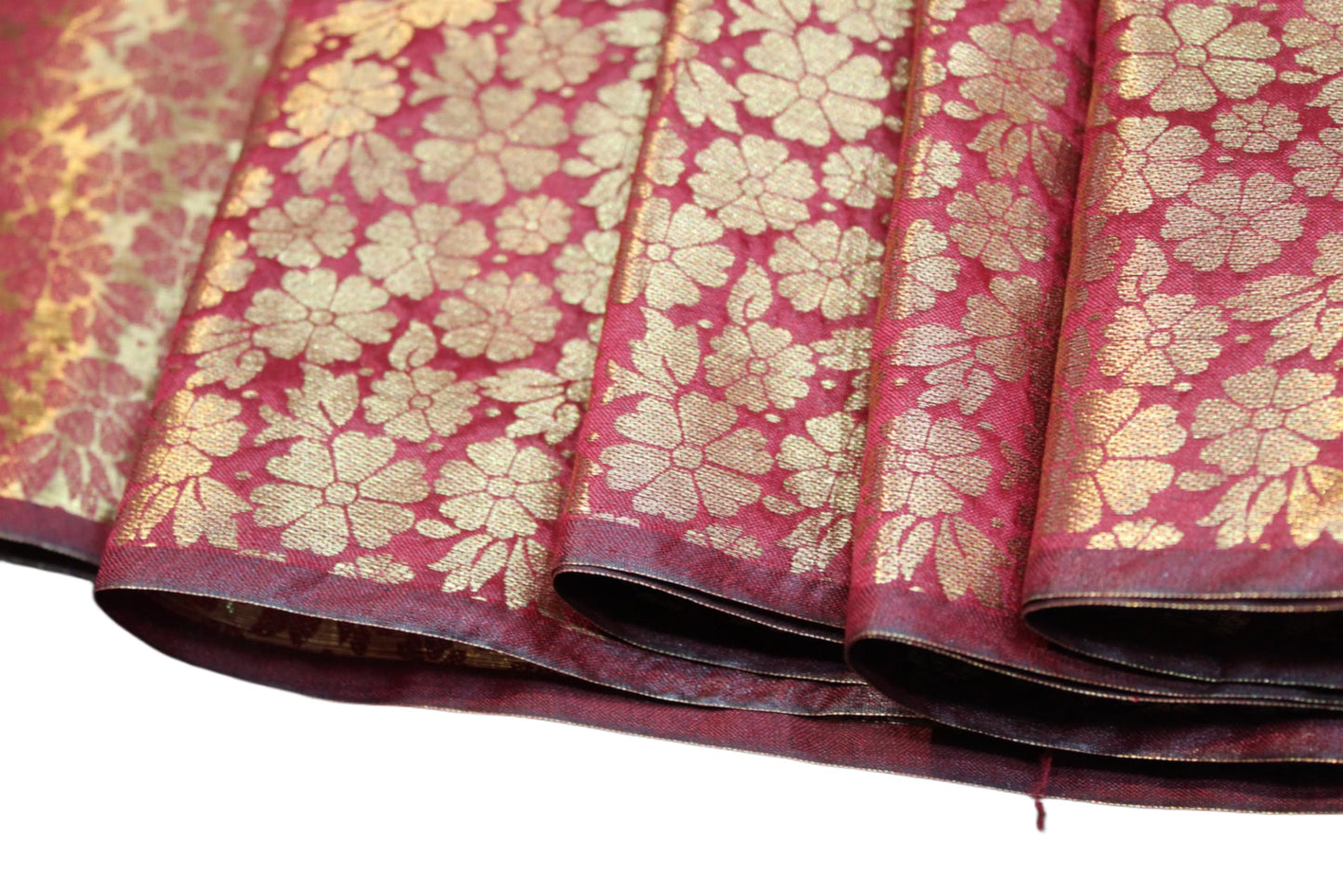 SHRI SHYAM CREATION Women's Unstitched Pure Brocade Silk Blouse Piece with Golden Jari Leaf & Flower Design - 1 Meter Each with Cotton Lining, Ideal for Beautiful Blouses & Return Gifts (MAROON)