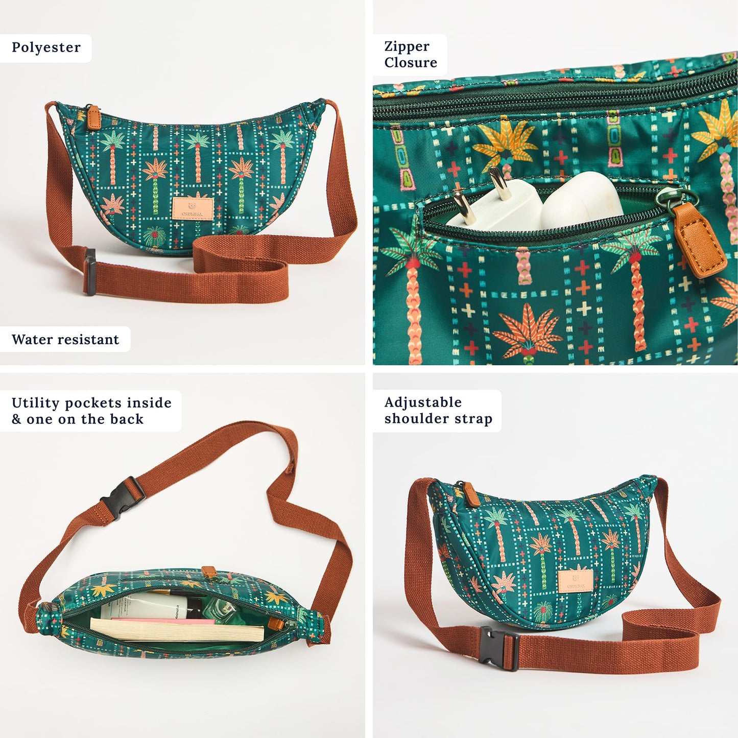 Chumbak Trippy Shoulder Bag - Palms, Digital Nomad, Fanny Bag for Women and Girls, Crossbody Purse Bag, Adjustable Strap, Mini Makeup Pouch