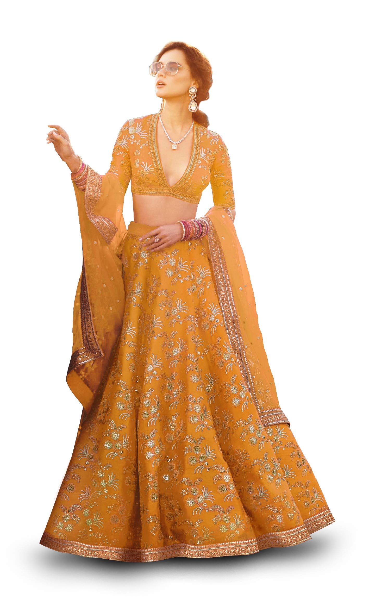 Zeel Clothing Women's Art Silk Semi Stitched Lehenga Choli with Dupatta (7028-Yellow-Wedding-Bridal, New, Free Size)