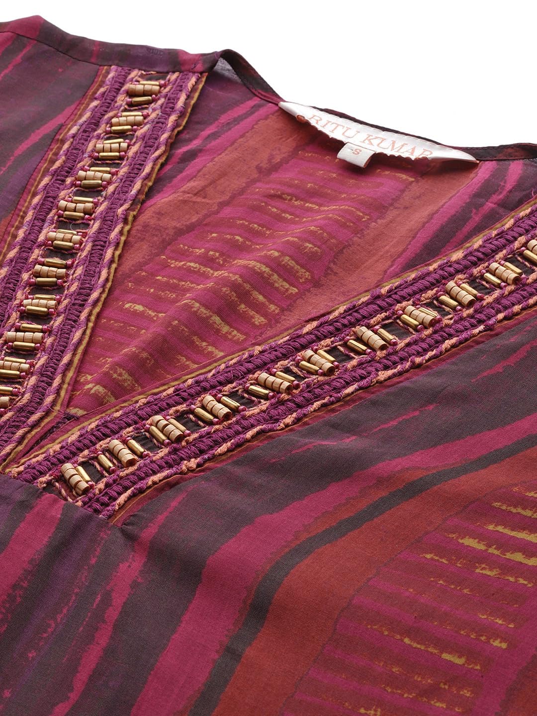 Ritu Kumar Brown Geometric Print Half Sleeve Top