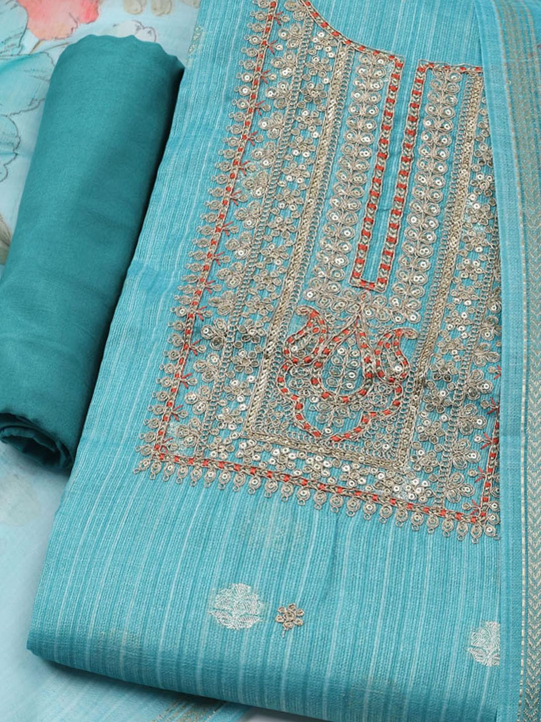Meena Bazaar Firozee Printed Salwar Suit Dress Material