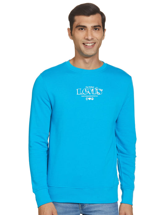 Levi's Men's Cotton Crew Neck Regular Fit Sweatshirt (59638-0166_Vivid Blue_Medium)