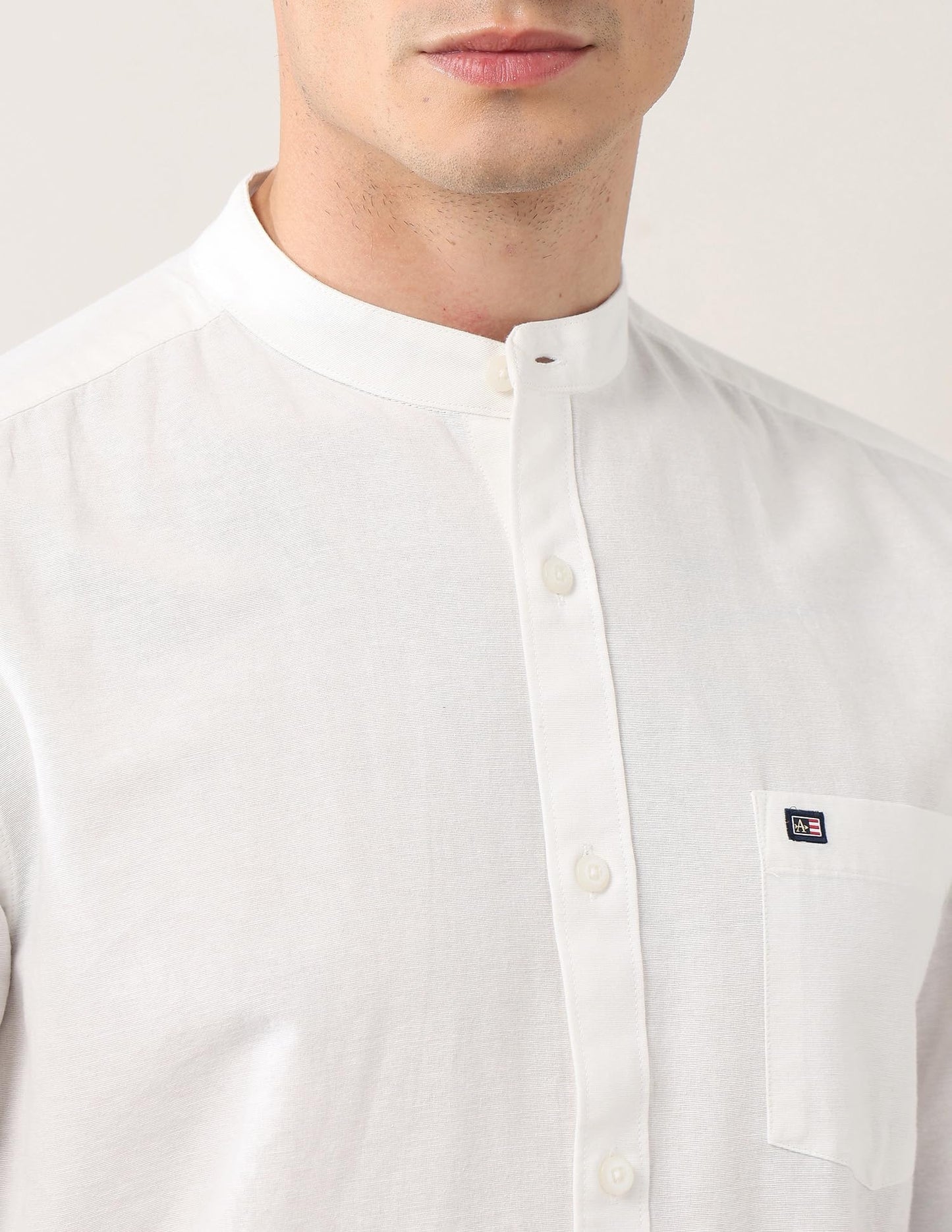 Arrow Sports Men's Slim Fit Pure Cotton Mandarin Collar Shirt (ASAEOSH1854_White_39)