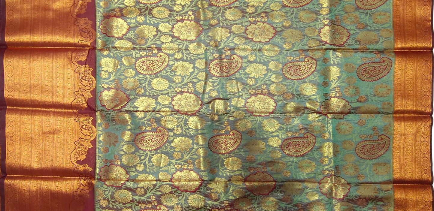 VFCollections Women's Kanchipuram Silk Pure Pattu Sarees With Blouse (VFC034-4)