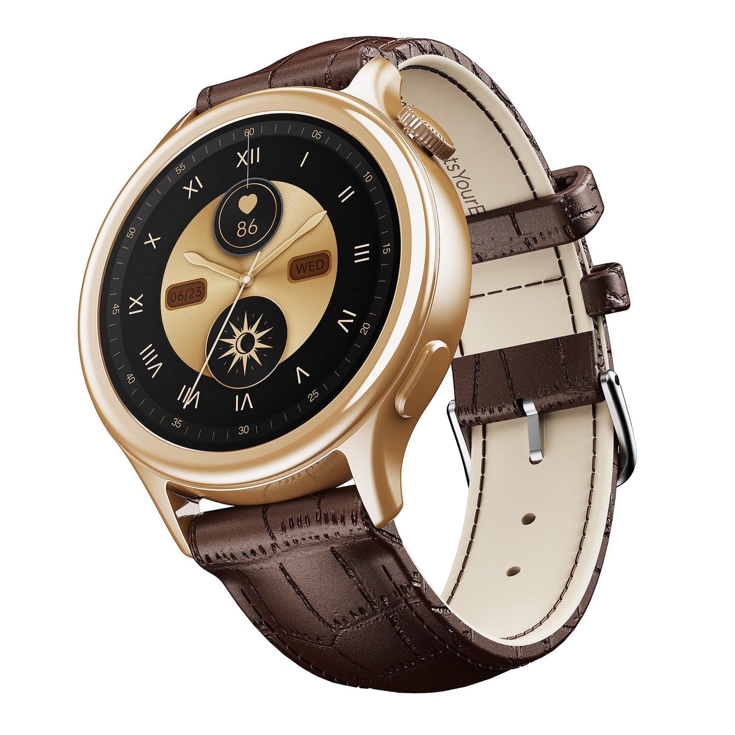 Boat Enigma Daze Women's Luxury Smart Watch w/ 1.3”(3.3cm) AuraVue Display w/ 20% Higher Brightness, Emergency SOS, Female Wellness Tracking, BT Calling, smart Watch for Women Latest (Brown Leather)