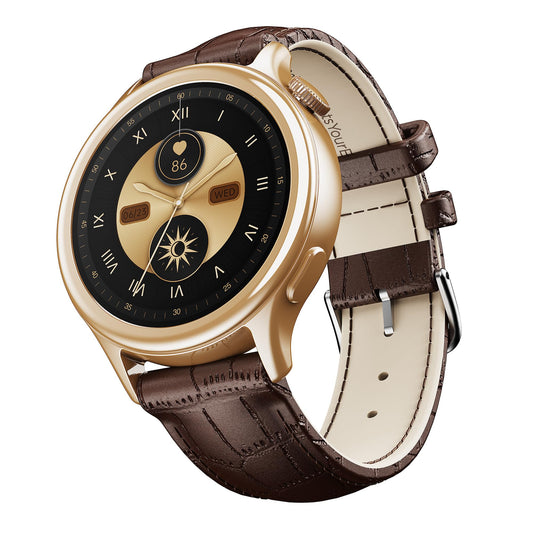 Boat Enigma Daze Women's Luxury Smart Watch w/ 1.3”(3.3cm) AuraVue Display w/ 20% Higher Brightness, Emergency SOS, Female Wellness Tracking, BT Calling, smart Watch for Women Latest (Brown Leather)