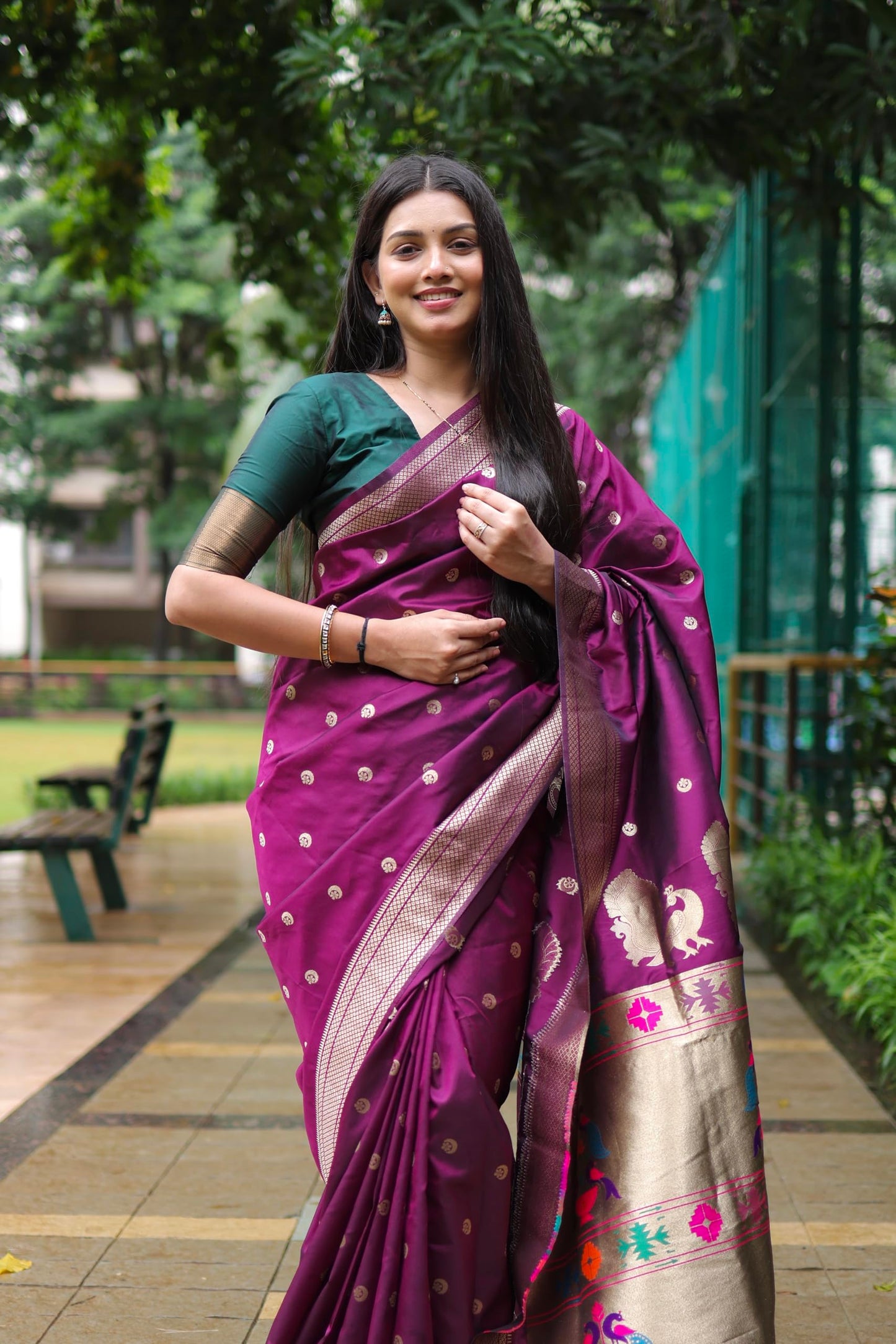 AMIRAT Women's Paithani Silk Saree with Woven Zari | Sari for Women | Kanjivaram Silk Sarees With Blouse (Wine)