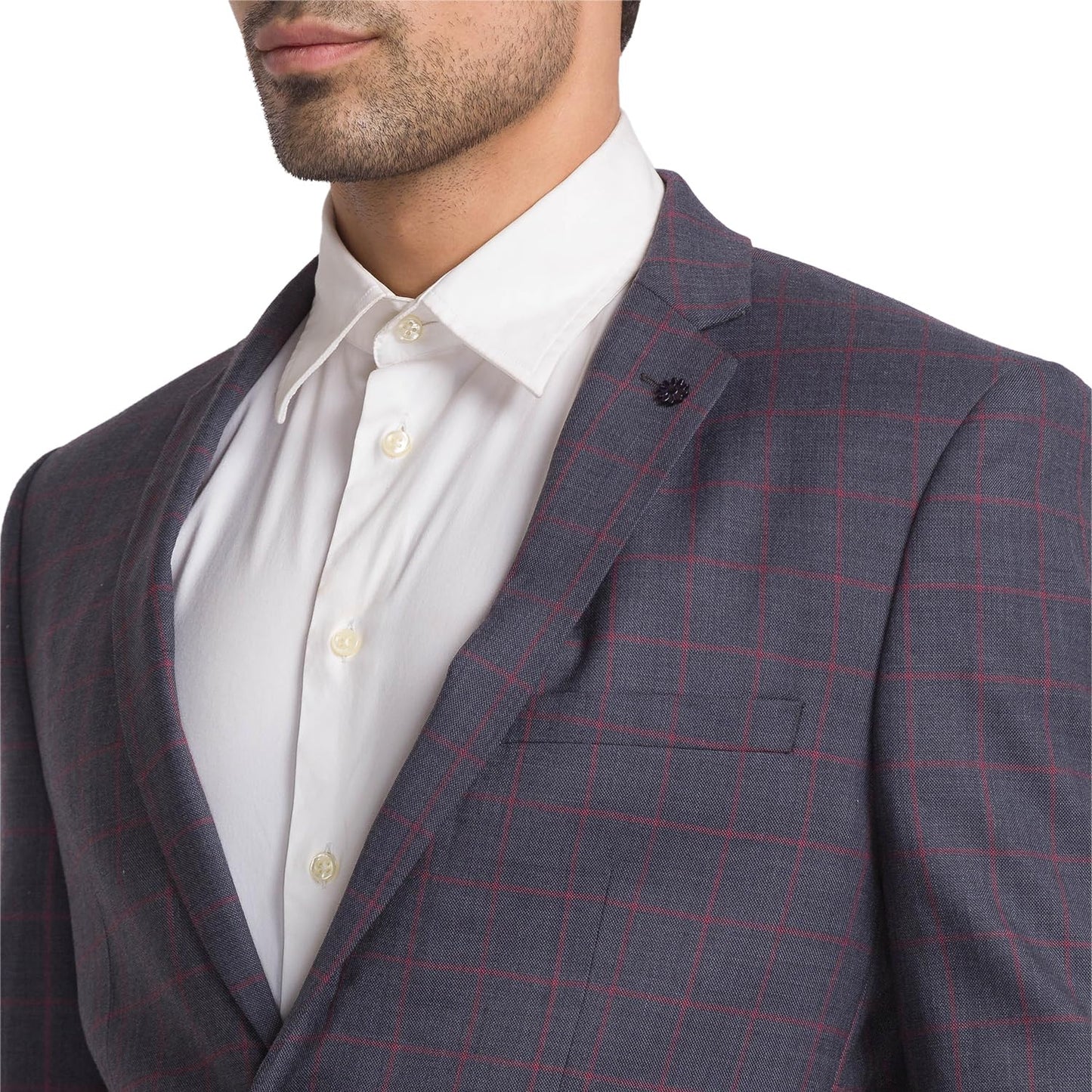 Raymond Men Slim Fit Checks Pattern Poly Wool Blend Notch Lapel Flat Front Formal Suit (Size: 104)-RMDS02113-G8 Dark Grey