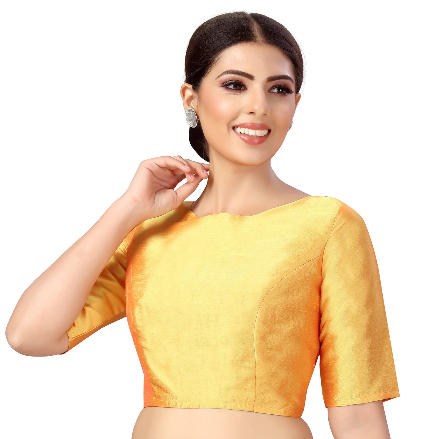 Studio Shringaar Women's Polyester Elbow Length Sleeves Plain Coloured Saree Blouse(Orange, 42)